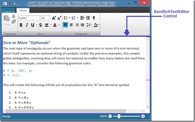 Infragistics XamRichTextEditor Sample Application