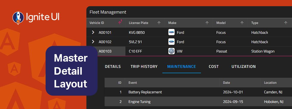 master-detail layout with Ignite UI