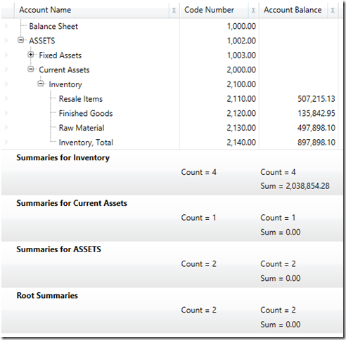 xamTreeGrid summaries