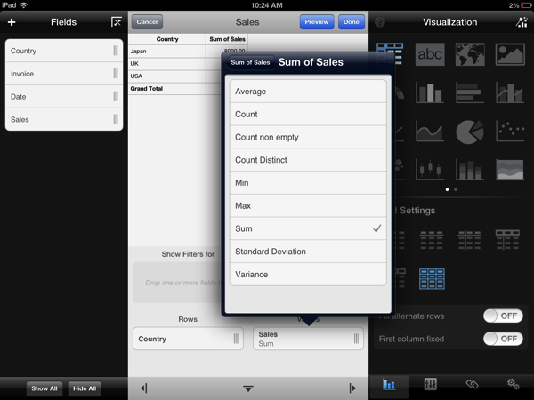 Widget editor pivotfield summarizationfuncs