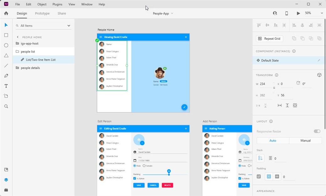 People App Opened in Adobe XD