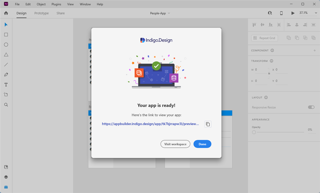 Successful Deployment of you App to App Builder from Adobe XD