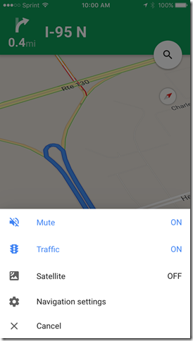 Google Maps app Mute on setting