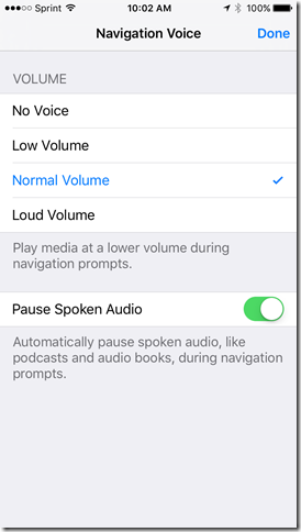Apple Maps app navigation voice settings