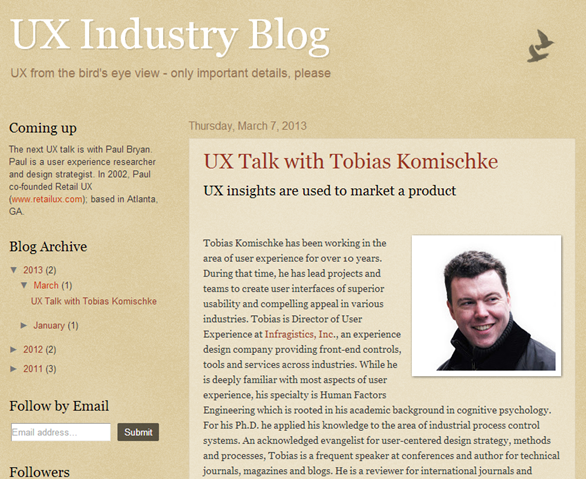 screenshot of blog