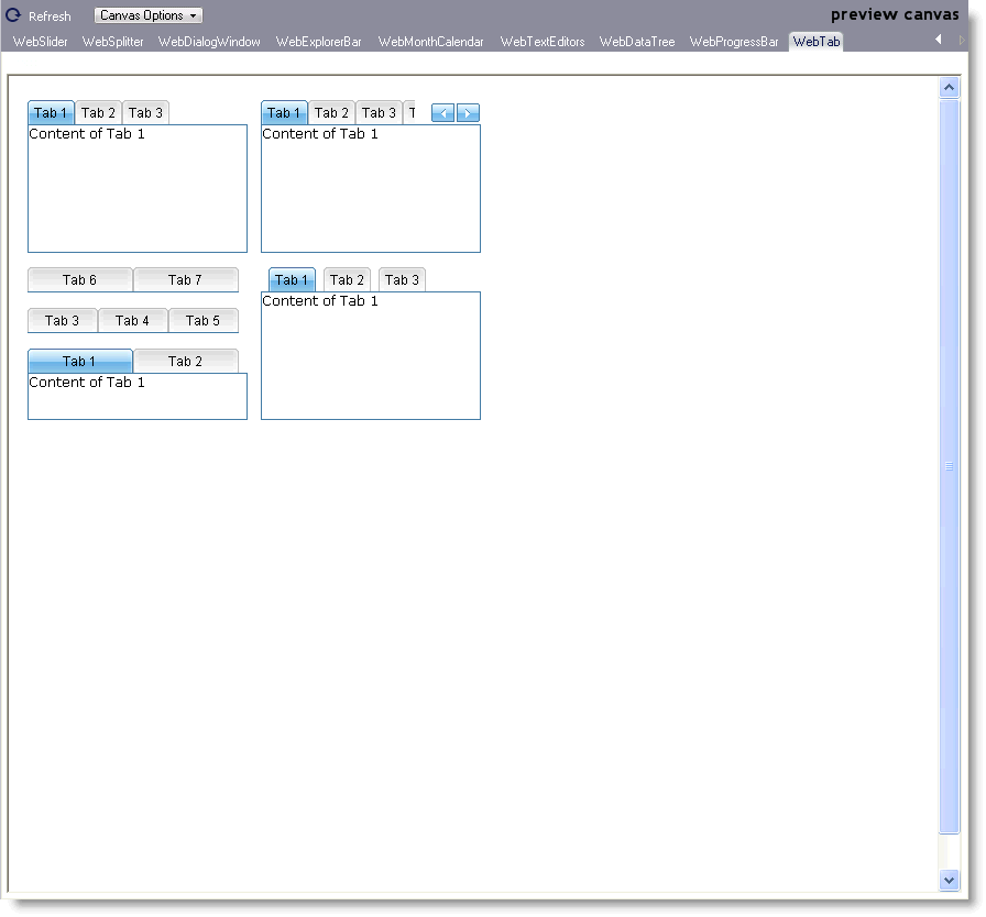 The canvas for the WebTab control.