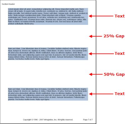 Shows a PDF that has two gaps created between three text elements.