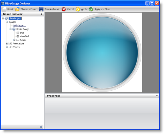 The gauge designer with the basic radial gauge shown.