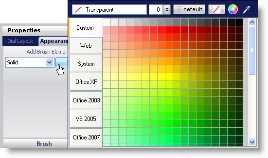 The color picker on the gauge's appearance tab.