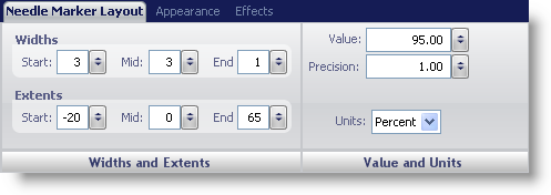 Needle Marker layout panel shown in gauge designer.