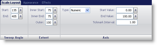 Scale Layout panel shown in the gauge designer.