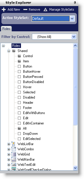 Shows the Style Explorer that's in the NetAdvantage for AppStylist for ASP.NET.