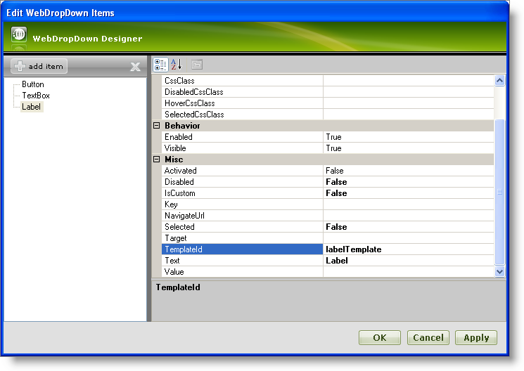 WebDropDown Assigning templates to individual items using the templates collection 05.png