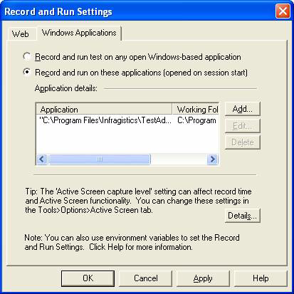 The Record and Run Settings dialog box