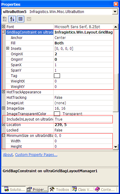 shows the properties window for a control that can interact with the layout controls.