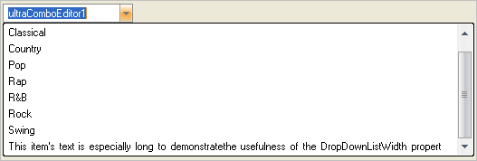 wincomboeditor showing the dropdownlistwidth property being used.
