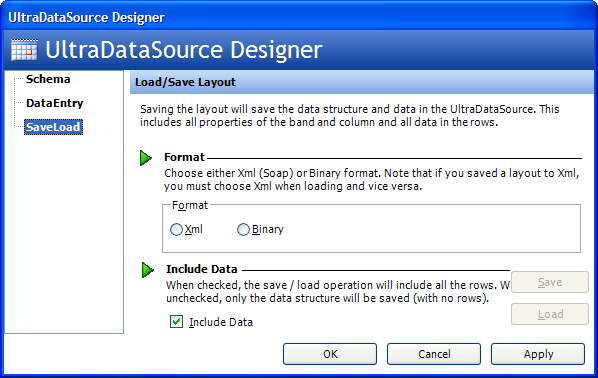 windatasource's save and load layout area