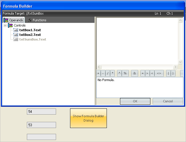 shows formula builder for wincalcmanager at run time to allow custom calculations at run time.