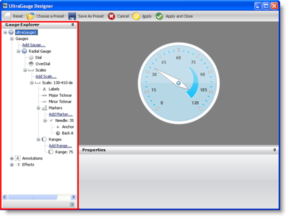 Shows wingauge's designer with the gauge explorer highlighted.