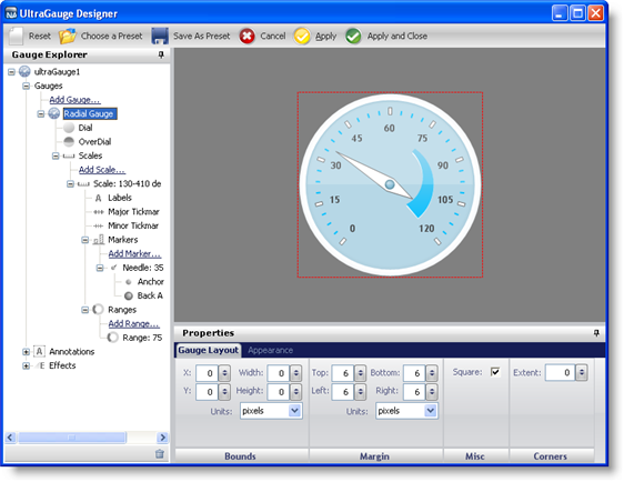 Shows the wingauge's designer layout.