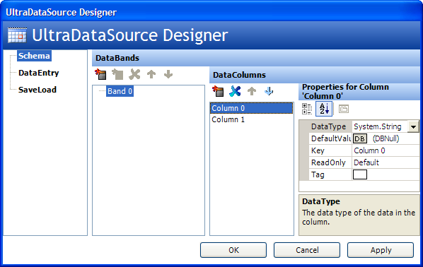 windatasource's schema definition area