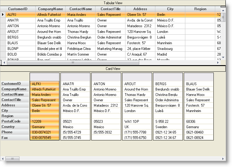 displaying data in an alternate card view