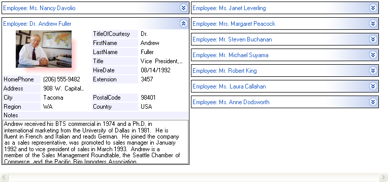 row layout in card view with compressed card style