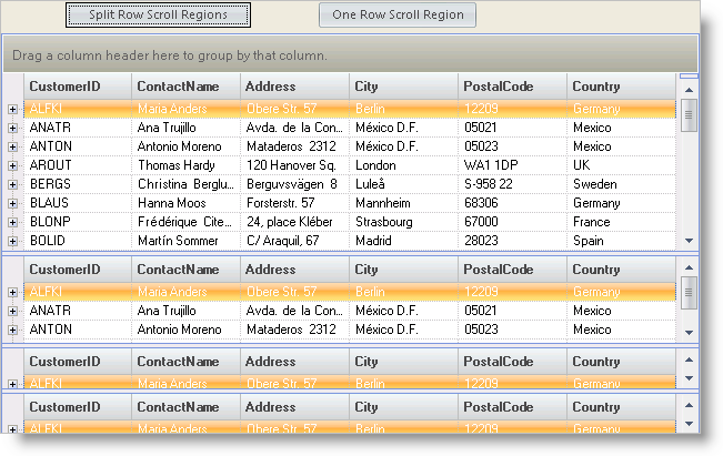 working with row scroll regions in ultragrid