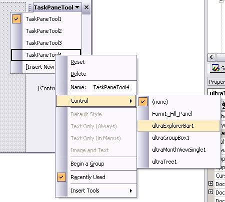 ultratoolbarsmanager taskpanetool context menu