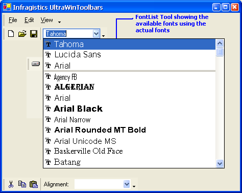 example ultratoolbarsmanager fontlist tool