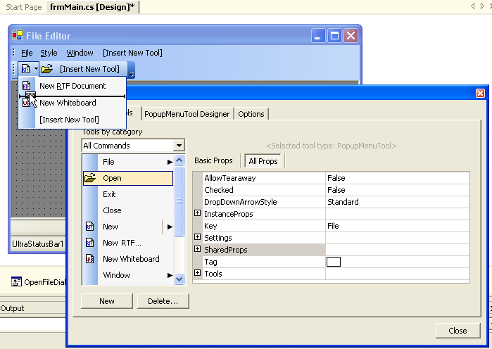 ultratoolbarsmanager showing drag and drop between dialog and toolbar on form