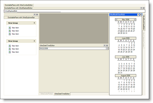 The DockManager Canvas as it appears in WinAppStylist.