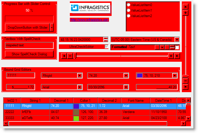 Shows a Canvas to demonstrate how setting the background color to Red on the Base UI Role changed all the controls.