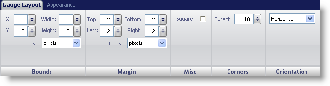 wingauge's linear gauge layout tab.