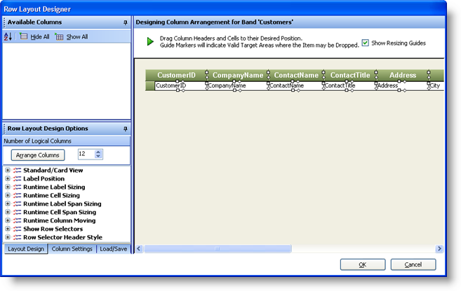 using ultragrid's row layout designer