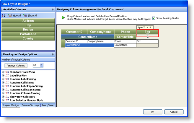 using ultragrid's row layout designer