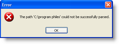 Image of default NavigationPathParsingError dialog box.