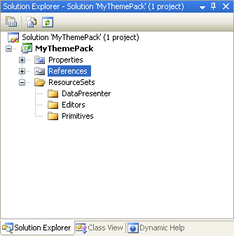 solution explorer for creating and setting up a themepack project