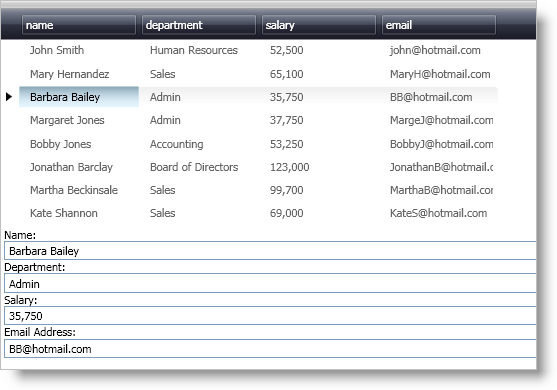 accesing cell values in xamdatapresenter's active record