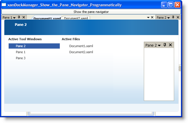 showing xamdockmanager's pane navigator programmatically