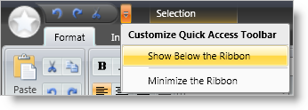 example of xamribbon's quick access toolbar with customize menu expanded